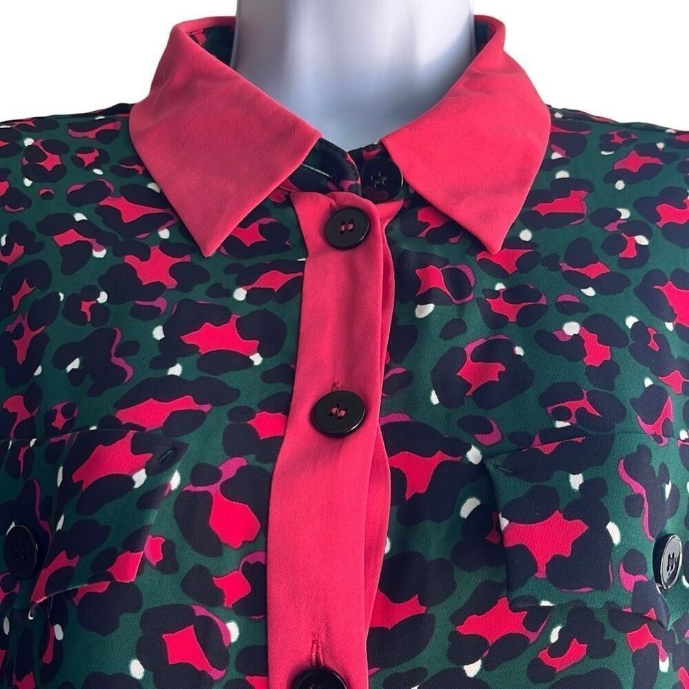 Marc Cain Red Black Leopard Print Shirt Dress Collared Pockets US 10 N4 NWT $380 - Picture 3 of 9